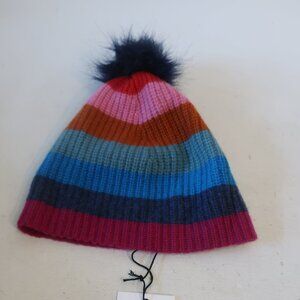 New W/Tags Womens 27 Miles Multi Colored Striped Knit Pom Pom Beanie Hat O/S